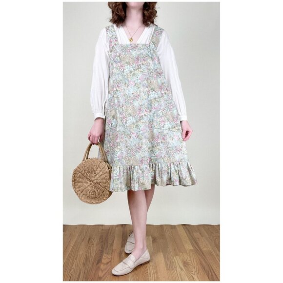 Vintage Handmade Floral Garden Girl Pinafore Midi Dress Grandmacore Cottagecore - Picture 5 of 8